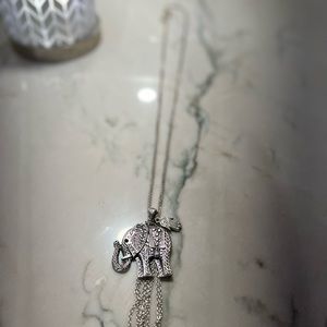 Statement long elephant necklace silver tones costume jewelry pre loved